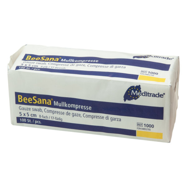 BeeSana Mullkompressen unsteril 8-fach 5x5cm 100 ST PZN 04852705
