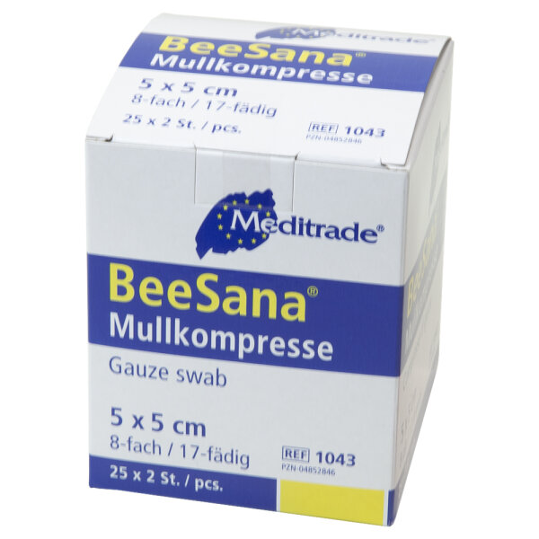 BeeSana Mullkompressen steril 8-fach 5x5cm 25x2ST PZN 04852846