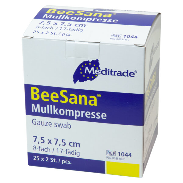 BeeSana Mullkompressen steril 8-fach 7,5x7,5cm 25x2ST PZN 04852852