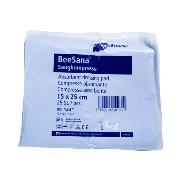 BeeSana Saugkompresse unsteril 15x25cm 25 ST PZN 00137727
