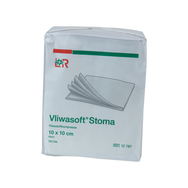 Vliwasoft Stoma Vliesstoffkompresse unsteril 10x10cm 4fach 100 ST PZN 02269284