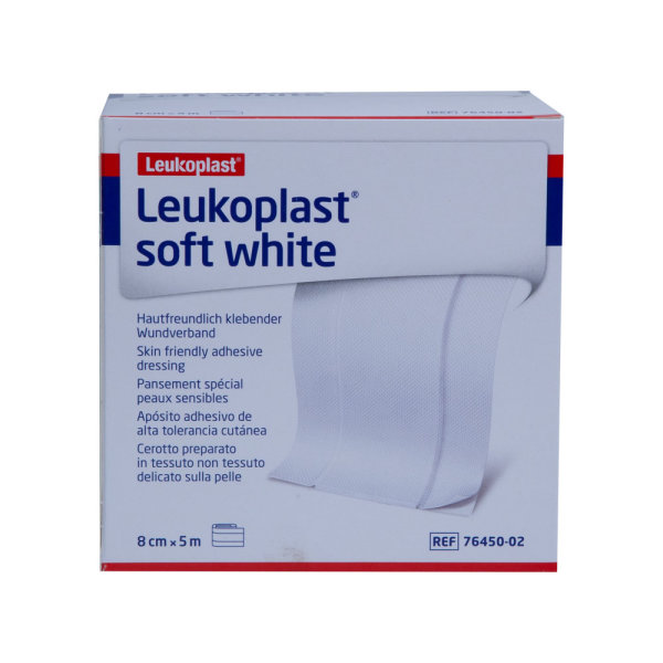 Leukoplast soft white Pflaster 8cm x 5m Rolle 1 ST PZN 15424131