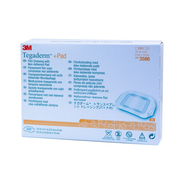 Tegaderm +Pad Transparentverband mit Wundauflage 9x10cm 3586 25 ST PZN 07590424